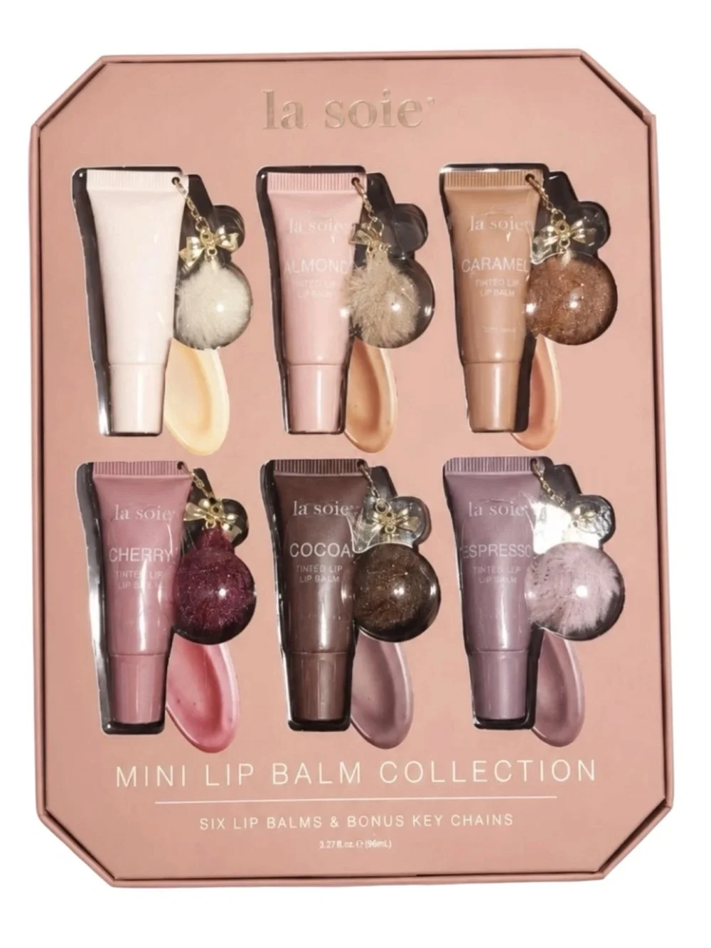 La Soie Mini Lip Balm Collection 6 Piece Tinted Lip Balms w/ Keychains - New